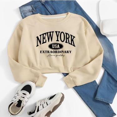 Imagem de Cropped de Moletom Street Wear Estampado New York Usa Extraodinary Blu