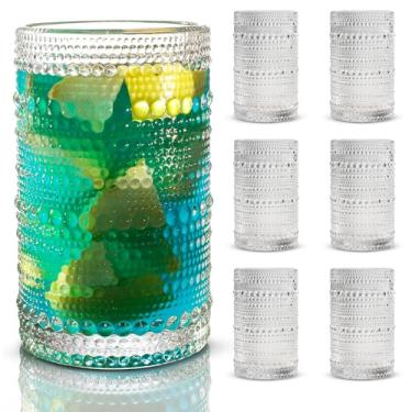 Imagem de BULK PARADISE Conjunto de 6 copos de júpiter de base pesada grossa Hobnail vintage para coquetéis em relevo para água, refrigerante, suco, shake, cerveja, whisky tropical Mix Drink