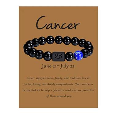 Imagem de VLINRAS Pulseira do zodíaco para homens e mulheres, 8 mm, 10 mm, pedra ônix preta, natural, constelação, horóscopo, pulseira, presentes, One Size, Pedra ônix preta Pedra olho de tigre, Contas