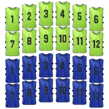 Imagem de LIXADA Coletes de treino de equipe Scrimmage Pinnies de futebol camisetas de futebol esportes basquete time treinamento numerado babadores colete esportivo juvenil adulto 24 peças