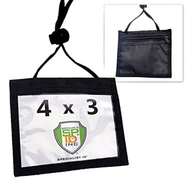 Imagem de Carteira premium para cartão de vacinação com cordão – 10 x 7 cm credencial e porta-crachá de viagem com 3 bolsos – janela horizontal de plástico transparente 10 x 7 cm, bolso com zíper + da Specialist ID