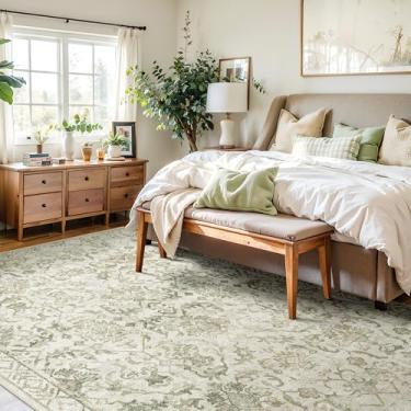 Imagem de Deerly Tapetes de área de 15 x 23 cm para quarto de bebê, lavável à máquina, tapete floral envelhecido, neutro, tradicional, antiderrapante, boho, grande, para dormitório, escritório, sala de jogos,