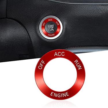 Imagem de TOMALL Anel de botão de parada de partida do motor de liga de alumínio compatível com Dodge Challenger Charger 2015-2020 tampa do botão de ignição do carro acabamento decoração acessórios de tampa