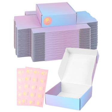 Imagem de TryDrem 50 pacotes de caixas de transporte 6x6x2 para pequenas empresas, caixas de papelão ondulado gradiente roxo, caixas de embalagem para envio de literatura de presente de graduação de v