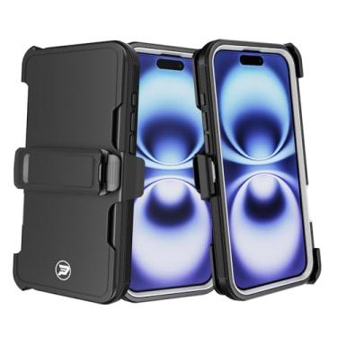 Imagem de Wireless PROTECH Capa compatível com Apple iPhone 16 Plus (tamanho da tela de 6,7 polegadas), coldre com clipe de cinto resistente com camada tripla de TPU e capa lisa de policarbonato (preto/branco)