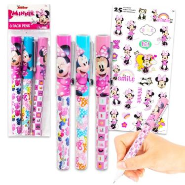Imagem de Disney Conjunto de canetas Minnie Mouse – Pacote com 3 canetas esferográficas Minnie Mouse para crianças e adultos e mais adesivos | Conjunto de presente Minnie Mouse para escritório, material escolar