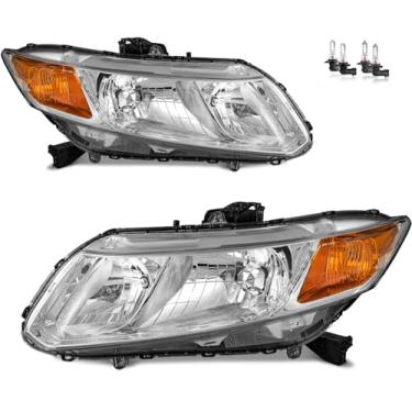 Imagem de KarSpareHub Conjunto de faróis para Honda Civic 4Dr Sedan 2012-2015, para Honda Civic 2Dr 2012-2013 Coupe Substituição do lado do motorista e do passageiro