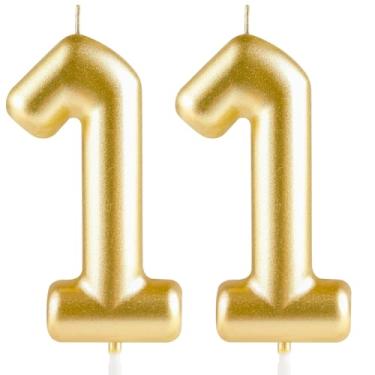 Imagem de Hongplus Velas de bolo de aniversário número 11 em ouro metálico, velas para bolo, velas de feliz aniversário de 11 anos, decorações de topo de bolo para meninas, meninos, aniversário, festa de