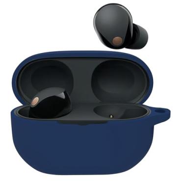 Imagem de WUWOCJ Capa compatível com Sony WF-1000XM5 capa completa de silicone acessórios capa de carregamento com chaveiro (azul marinho)