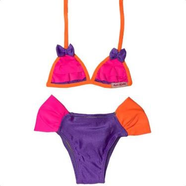 Imagem de Biquíni Infantil Bebe Babado Lacinho Proteção Solar 02 Ao 12 Menina Mo