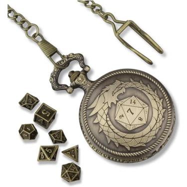 Imagem de Galdor's Guild Travel DND Pocket Watch & Mini Metal Polyhedral Dice Set 6mm | Great Tiny Case & Watch for RPG, Tabletop and Board Games Like Dungeons & Dragons & Warhammer for Any DM