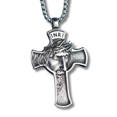 Imagem de Colar Crucifixo "INRI" Masculino em Aço Inoxidável 316L – Proteção Espiritual, Fé e Durabilidade – Acompanha Bolsa de Veludo