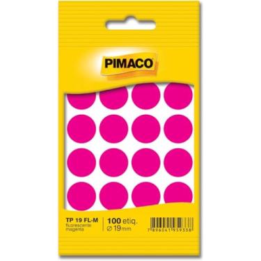 Imagem de Etiqueta Adesiva Pimaco, Multiuso TP19-FLM, Magenta Fluorescente, 19mm diâmetro, Envelope com 5 fls-100 etiquetas, 886608