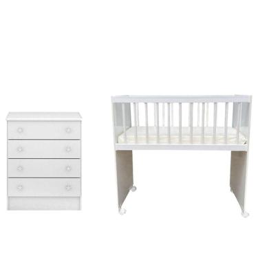 Imagem de Mini Berço Moisés Alegria e Cômoda Infantil 103 Doce Sonho Branco Brilho - Qmovi