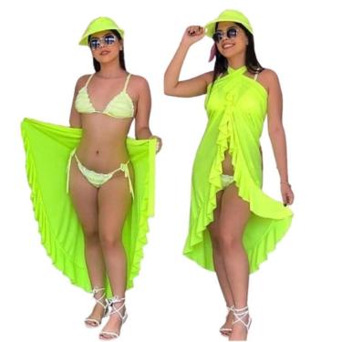 Imagem de Saída De Praia Longa Amarrar Pareô Babado Verão Preto-Feminino