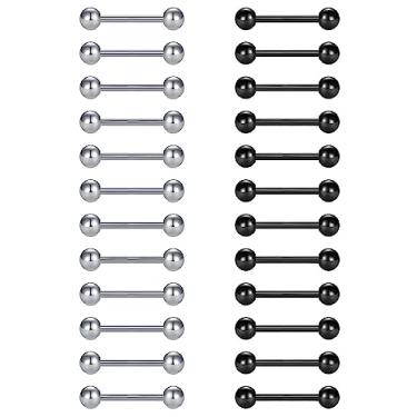 Imagem de VCMART 12mm-18mm 14G Anéis de língua para mamilo barra reta aço cirúrgico piercing corporal joia, Metal, aço inoxidável