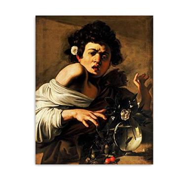 Imagem de JZSDGB Arte de parede em tela clássica - Michelangelo Merisi Caravaggio Impressões - reprodução de pinturas a óleo famosas - Menino mordido por um lagarto - Fotos de arte em tela arte de parede 70 x