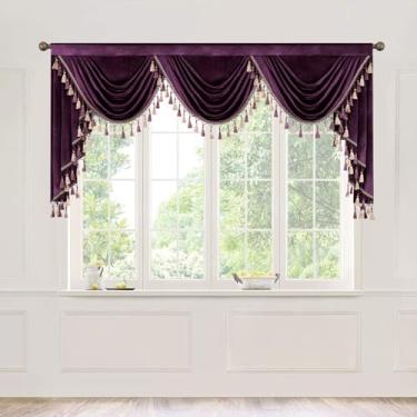 Imagem de VOGOL Sanefas de veludo de luxo estilo vintage, 199 cm de largura, com toque macio, para casa de fazenda, painéis decorativos de cortina para quarto de hóspedes, 1 pacote, roxo