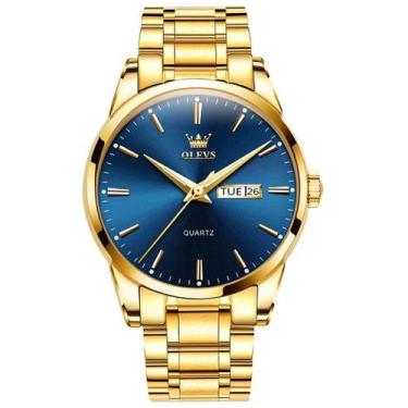 Imagem de Relógio OLEVS masculino com moldura dourada em aço inoxidável com face