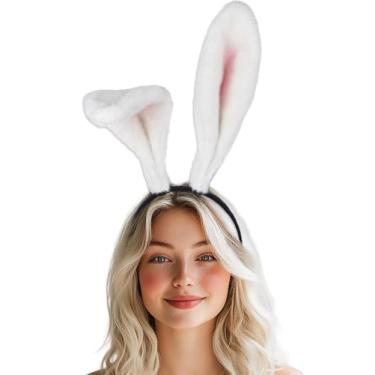 Imagem de Acenail Bunny Ears Headband White Rabbit Ears Costume Furry Black Sexy Bunny Hairband Cosplay Easter Halloween Hair Accessories for Women (White, 14.2 * 10.6'')