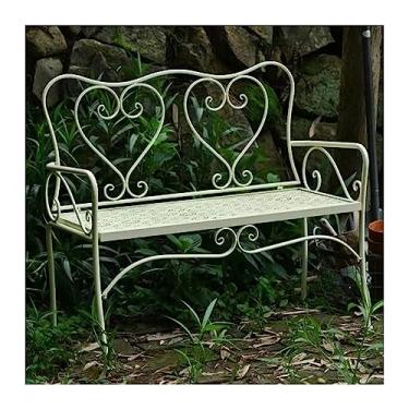 Imagem de Banco ao ar livre Cadeira de banco de jardim, banco externo de metal em formato de coração com encosto, assento de lazer elegante para duas pessoas no pátio, 41,3"LX 18,8"WX 36,6"H Banco de jardim(Ivo
