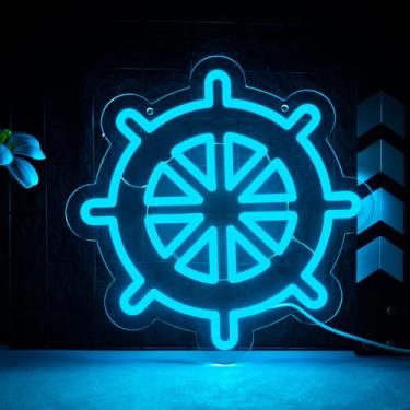Imagem de Bússola náutica sinal neon oceano mundo bússola luz neon para viagens náuticas coordenadas reguláveis sinal neon para quarto, sala de estar, decoração de sala de jogos, presentes de aniversário