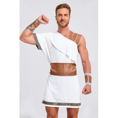 Imagem de Khanda Fantasia de guerreiro grego fantasia masculina de deus grego romano com cinto e punhos de pulso (branco, médio)