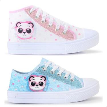 Imagem de Kit 2 Tênis Feminino Infantil Panda Botinha E Cano Curto - LUKYS CALÇA