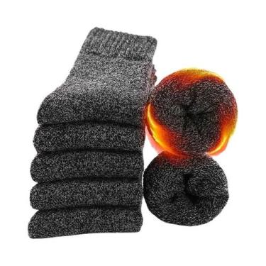 Imagem de Meias Masculinas de Lã Merino - 5 Pares de Meias Quentes para Inverno,