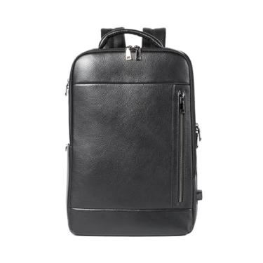 Imagem de Mochila masculina de couro genuíno de grande capacidade Bolsa para laptop Bolsa de viagem casual masculina Mochila para laptop de 15,6 polegadas para homens(Black2)