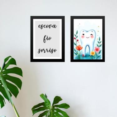 Imagem de Kit 2 Quadros Sala Espera Dentista Infantil 45x34cm - com vidro - Quad