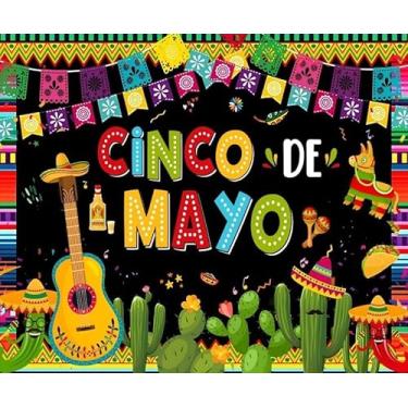 Imagem de Pnylzzyxh Cinco De Mayo Pano de fundo para fotos da festa do México com listras coloridas, floral, cacto, violão, taco, vinho, pimentão, fotografia, fundo, faixa do México, faixa para estúdio