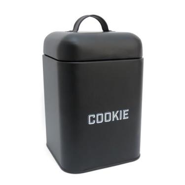 Imagem de Lata de Biscoito Cookies Quadrada Retrô Preta Metal com Alça - NH - Ma