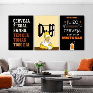 Imagem de KIT 3 Quadros Decorativos Foto ou Imagem Homer Simpson Duff Decoração 