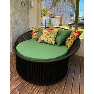 Imagem de Chaise Palmeira Taça em Corda Preta - Tecido Lisato Oliva - New Garden