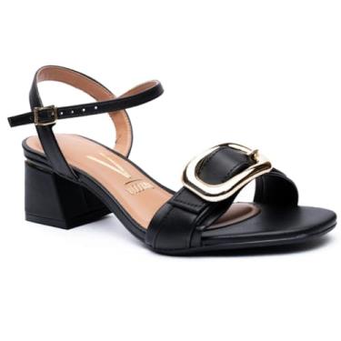 Imagem de Sandália Vizzano Salto Bloco Fivela Dourada - Preto - 36