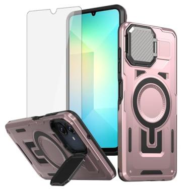 Imagem de Asuwish Capa de telefone para Samsung Galaxy A06 com capa para câmera, protetor de tela de vidro temperado, fino, magnético, resistente, suporte resistente, protetor de célula híbrida, Ao6 A 06