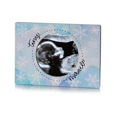 Imagem de Moldura magnética MBHB 12 x 18 cm, design exclusivo em aquarela, estrutura de madeira durável, ideal para fotos de ultrassom, molduras magnéticas para geladeira, ímãs, floco de neve