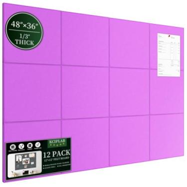 Imagem de Quadro de avisos grande de cortiça para parede 122 x 91 cm, pacote com 12 azulejos de parede de feltro com 80 pinos, 60 abas adesivas removíveis seguras, placa decorativa para escritório, casa, escola