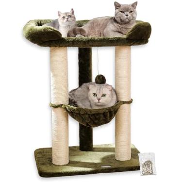 Imagem de Happi N Pets Torre de árvore para gatos de 71 cm para ambientes internos, poste alto para arranhar gatos com cama grande para gatos Maine Coon, arranhador de sisal com poleiro macio e rede, suporte