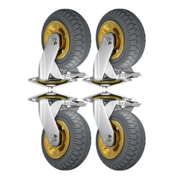Imagem de Conjunto de rodízios pneumáticos de 6 polegadas com 4 rodízios de borracha para serviço pesado para bancada, carrinho, carrinho, prateleiras de vagão(6 inch with brake)