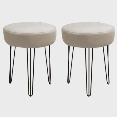 Imagem de Kit 02 Banquetas Puff Jullia Luxo 55cm Industrial Ferro Preto Corino Bege - Ahz Móveis