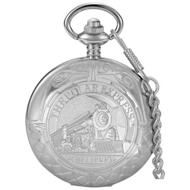 Imagem de Relógio de bolso vintage punk para motocicleta, quartzo, bronze, trem a vapor, relógio de bolso, masculino e feminino, presente para Natal, aniversário, CF1236-prata