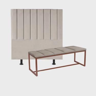 Imagem de Kit Cabeceira Carla e Recamier Industrial 140cm Casal Box Ferro Bronze Corino Bege - Ahz Móveis