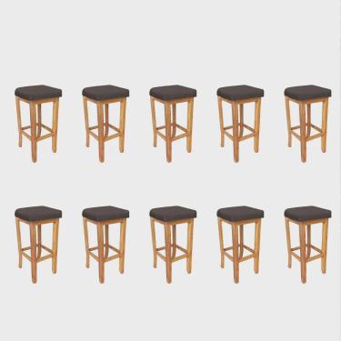 Imagem de Kit 10 Banqueta Alta Ben Gourmet Balcão Bistrô Cozinha Base Madeira Maciça Corino Marrom - Ahz Móveis