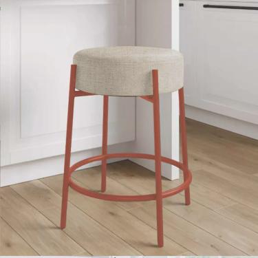 Imagem de Banqueta Alta Sintra 65cm Redonda Ferro Cobre Linho Cru - Ahazzo Móveis