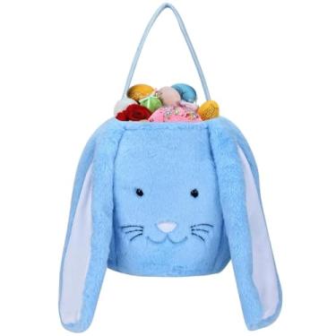 Imagem de Cesta de pelúcia de coelhinho da Páscoa, baldes de páscoa personalizados com orelha de pelúcia longa, sacos de presente de Páscoa para crianças meninos e meninas, sacolas de Páscoa para decorações de festa, presentes de doces