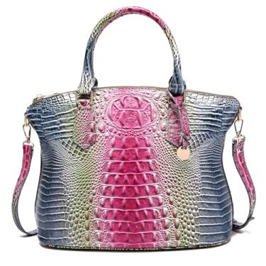 Imagem de Makcr Joacbv Bolsa feminina em relevo de crocodilo com alça superior bolsa de couro transversal grande com alça de ombro, 1 cinza azul roxo vermelho, Medium