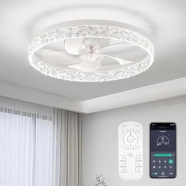 Imagem de FTZVRD Ventiladores De Teto Com Luzes, Ventilador De Teto Embutido Com Luzes E Controle Remoto, Ventilador De Teto Inteligente De Perfil Baixo Com 6 Velocidades De Vento Para Quarto, Quarto Infantil