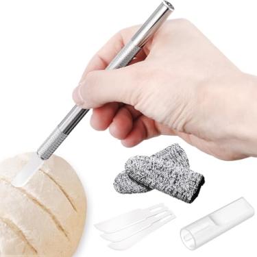 Imagem de Lanties Ferramenta de pontuação de cerâmica para pão de fermento de 14 cm, 3 lâminas de cerâmica com capa protetora para ferramenta de pontuação de massa fermentada para uso caseiro e padaria